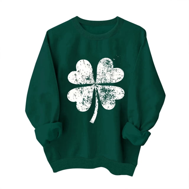 Wo-Fusoul Chandail à Capuchon pour Garçons et Filles, Chandail à Col Rond Imprimé pour la Saint-Patrick à Manches Longues, Vert, 100 % Coton, Sans Capuchon