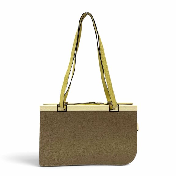 Pre-Owned Valextra N504508 Leather Handbag Tote Bag in Beige, Yellow, and Ivory, Made Italy,...
