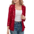 thumbnail image 5 of cocolona Womens Lace Hollow Cardigan 3/4 Sleeve Open Front Solid Color Lightweight Outwear Trendy Casual Elegant Cardigan, 5 of 6