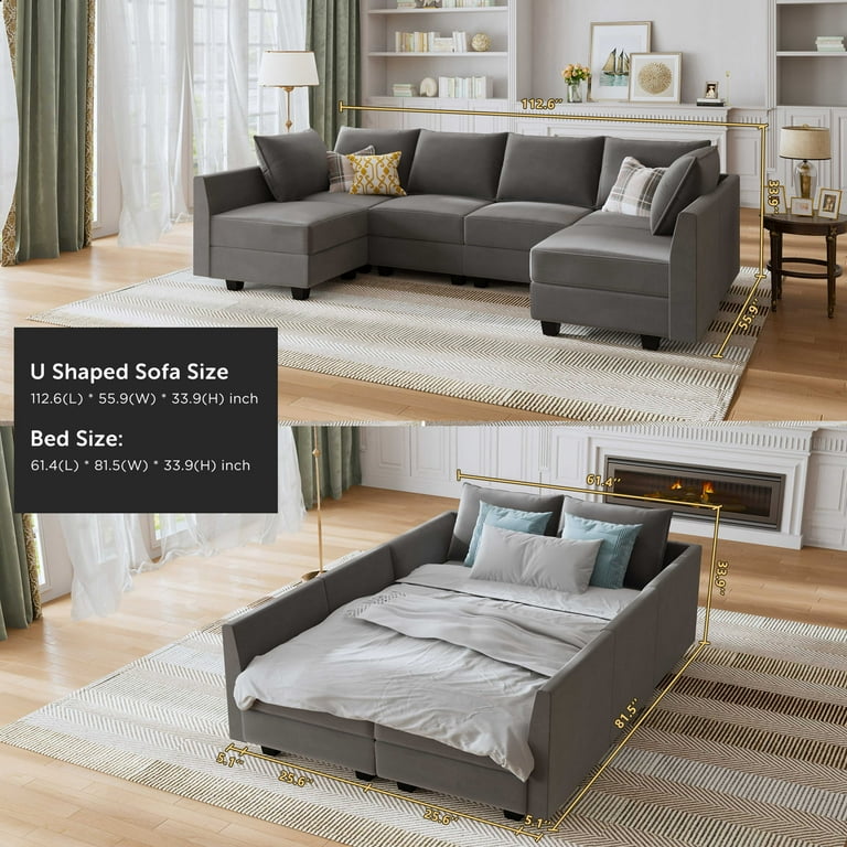 Honbay Velvet Sectional Sofa Couch Set with Chaise and Tufted Back Cushions for Living Room, Dull Grey, Size: Large Sectional sofa(Velvet), Gray