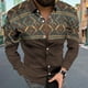 thumbnail image 4 of Camisas De Lino Para Hombre Camisa de manga larga con solapa y hebilla de bolsillo con impresión digital 3D para hombre (Brown, XXL), 4 of 5