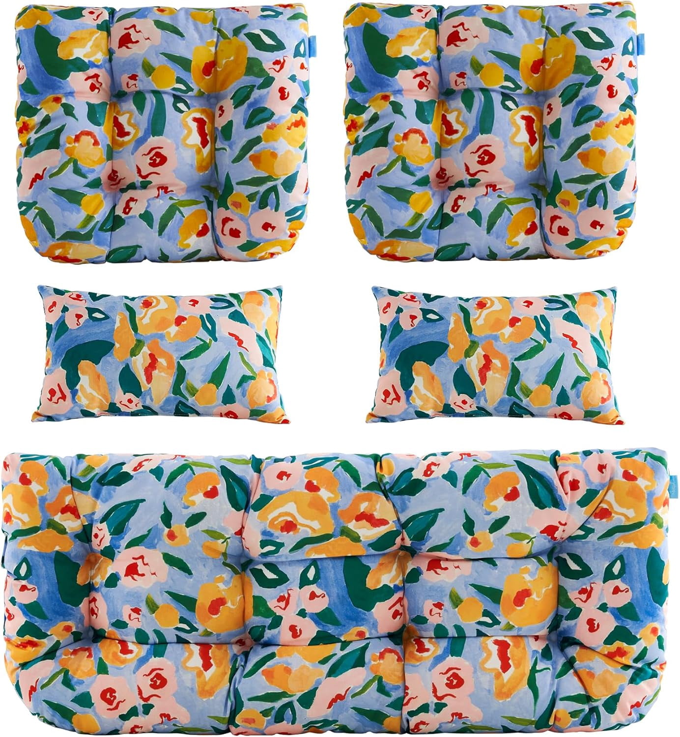 Outdoor Loveseat Cushions,5 Piece Wicker Chair Cushions Set,Tufted Cushons for Wicker Bench Patio Furniture,Floral