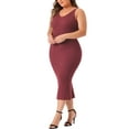 thumbnail image 4 of Agnes Orinda Women's Plus Size Dress Sleeveless V Neck Casual Ribbed Knit Bodycon Cami Dress 4X Burgundy, 4 of 5