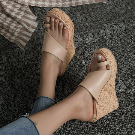 

Aayomet Women s Heeled Sandals Women Summer Slip On Sandals Wedge Platform Slipper Outdoor Dress Heeled Sandals Casual Comfort Beige 8.5