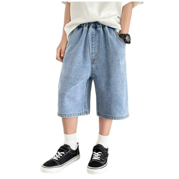 Baggy Jorts Boy 13-14 Years Teen Boys' Hop Denim Shorts Loose Fit Baggy Jorts for Skateboarders and Active Kids #Light Blue