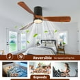 thumbnail image 2 of Lisonu 52 Inch Flush Mount Ceiling Fan with LED Light, Indoor/Outdoor 6-Speed Reversible DC Motor with Remote, Matte Black with Wood Blades for Low Profile Ceilings, 2 of 7