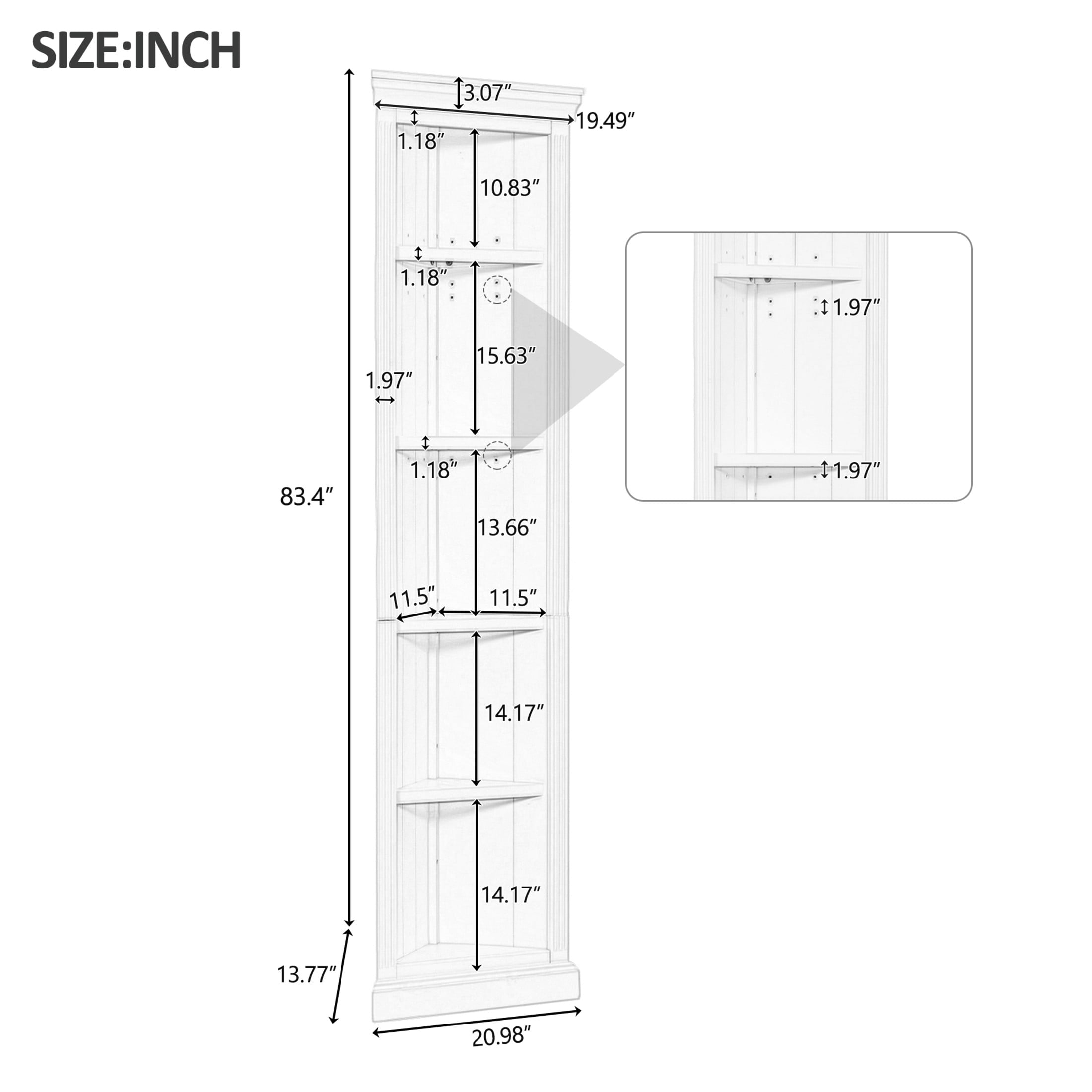 GDF Studio Kassi 83.4" 5-Tier Modern Corner Shelf & Bookcase with Adjustable Shelves, Open Plant Display Stand, White