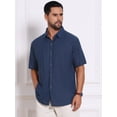 thumbnail image 4 of DARING DIVA Men's Texture Short Sleeve Button Down Casual Knitted Shirt L Dark Blue, 4 of 7