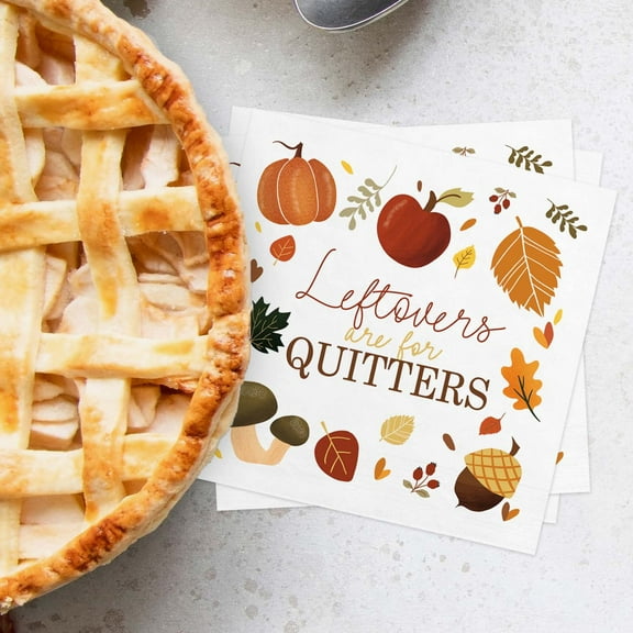 Leftovers Are For Quitters Beverage Napkins / 48 Snarky Thanksgiving Napkins / 4 3/4" x 4 3/4" Autumn Foliage Friendsgiving 3 Ply Cocktail Napkin / Fall Party Supplies / Made In The USA