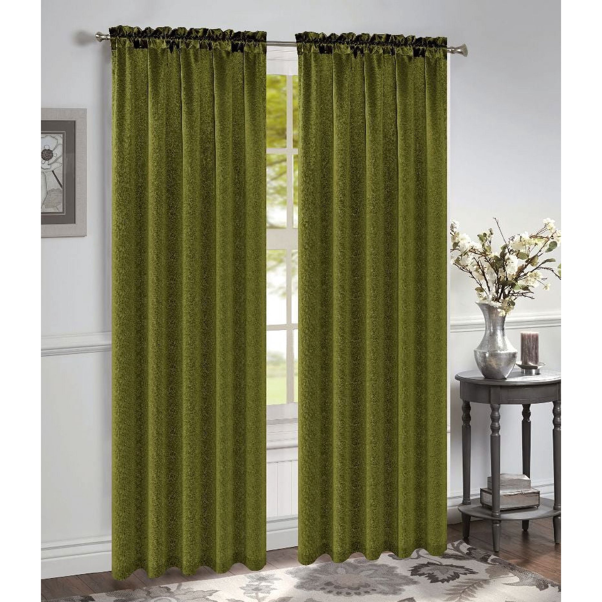 Set of 2 Bridget Crushed Satin Rod Pocket Curtain Panels, 84" Long, Sage Green