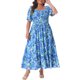 thumbnail image 5 of GRACE & GRANDEUR Vestidos Maxi Boho Florales con Cuello Cuadrado y Mangas Cortas para Mujeres Talla Grande 3X Azul, 5 of 8
