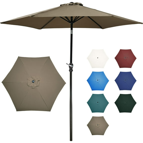FlexWave 9FT Outdoor Market Patio Umbrella, UV-Resistant Sunshade，with Push Button Tilt & Crank, for Garden, Deck, Poolside