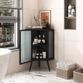 thumbnail image 2 of Storage Corner Cabinet with Tempered Glass Door, Modern Minimalist 2-Tier Floor Cabinet with Adjustable Shelf, Side Cabinet for Bathroom, Living Room, Bedroom, Dining Room, Black, 2 of 8