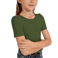 thumbnail image 3 of NAISIBABY Girls Short Sleeve T-Shirt, Stretchy Knit Crewneck Slim Fit Summer Kids Fashion Tee Green Size 6, 3 of 4