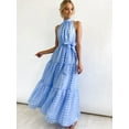 thumbnail image 2 of Women'S Summer Floral Maxi Sun Dress Sleeveless Halter Neck Flowy Ruffle Hem Long Boho Dresses with Belt Blue S, 2 of 8