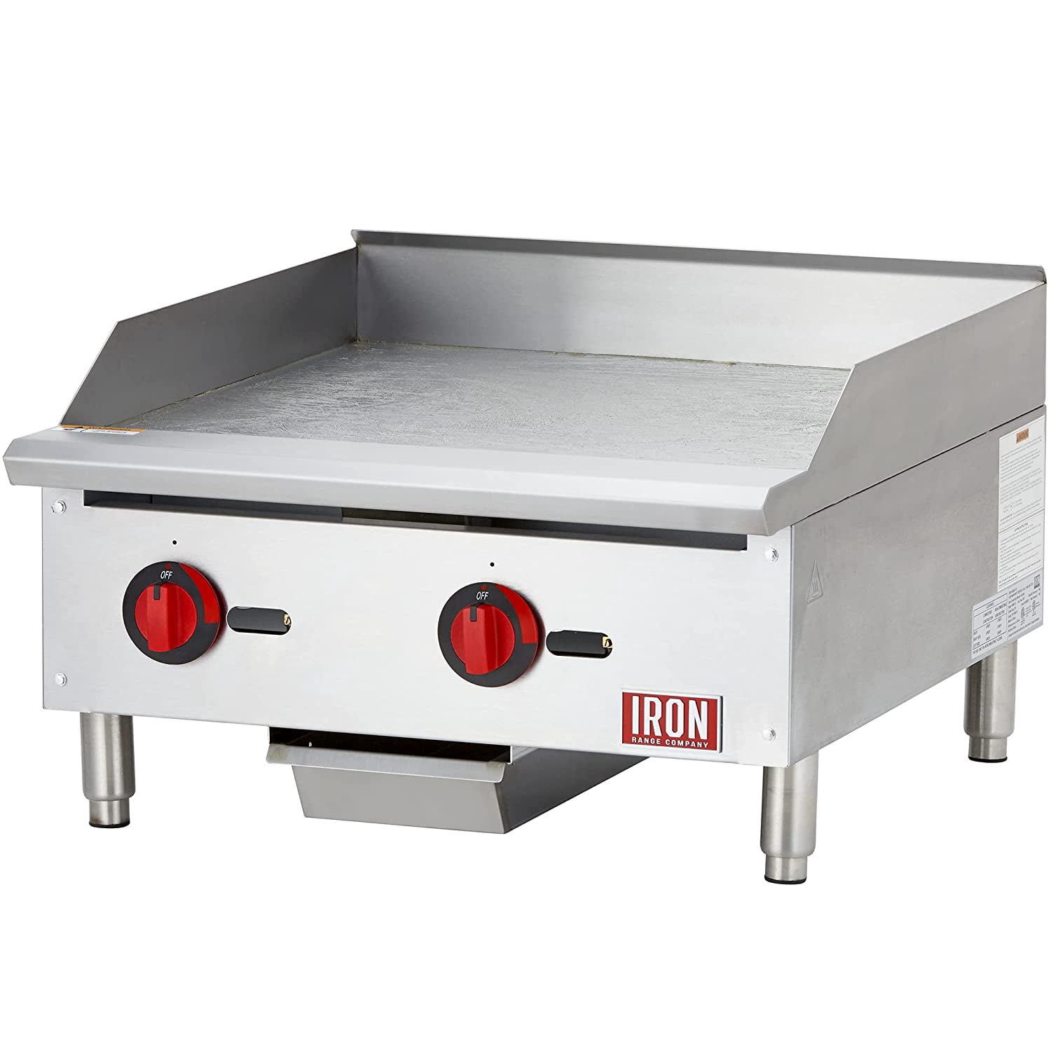 Iron Range IRMG-24 24" x 21" Countertop Commercial Gas Commercial Griddle With Manual Control And Two Burners, 60,000 BTU, ETL Listed