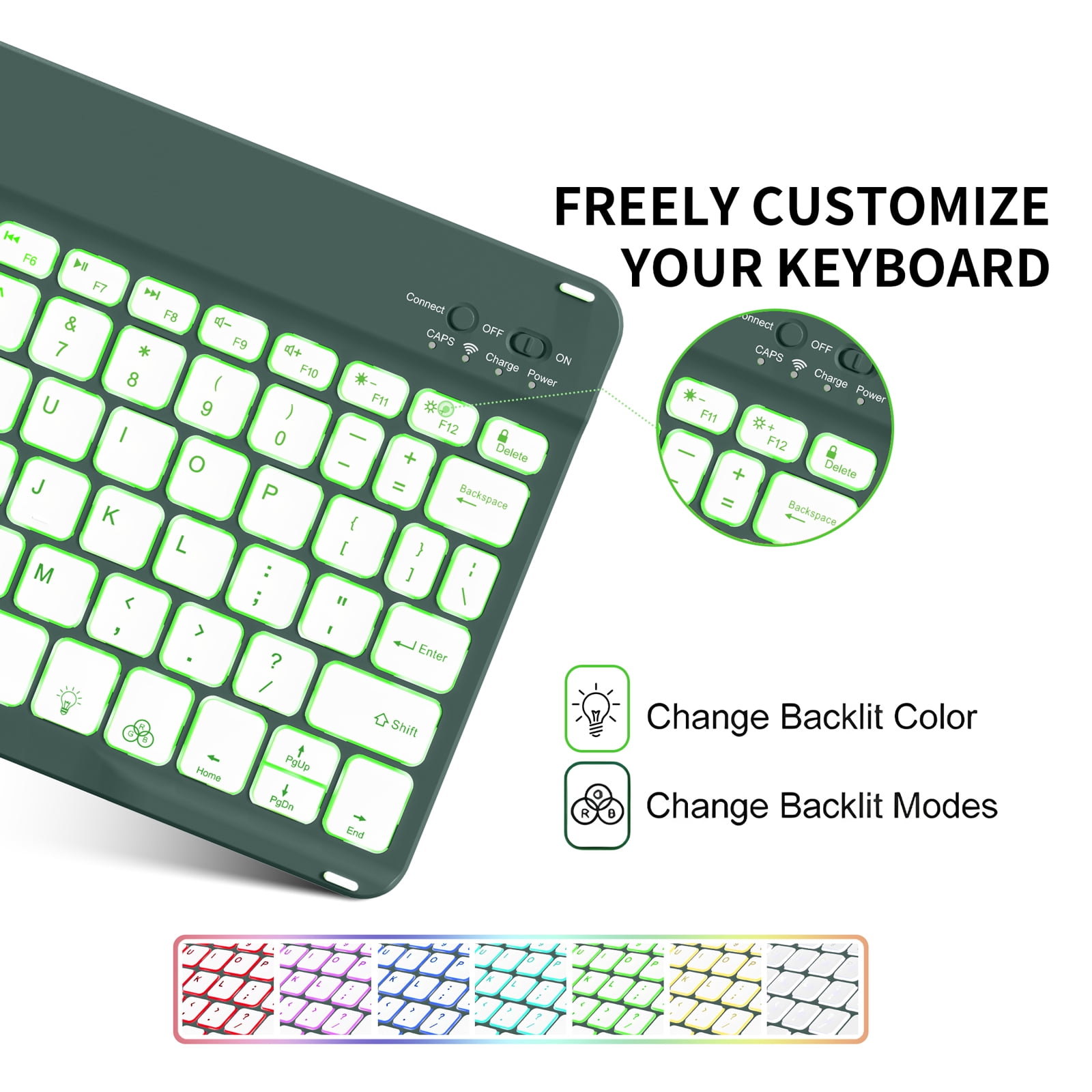 Kenke Case iPad (A16) 11th Generation 11 inch 2025,for iPad 10th Generation 10.9 Inch 2022 with Keyboard - 7 Colors Backlit Wireless Detachable, with Pencil Holder Keyboard Case, (Dark Green)
