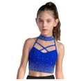 thumbnail image 3 of TiaoBug Kids Girls Dance Crop Top Sleeveless Cutout Shiny Rhinestone Gymnastics Sports Athletic Tank Top Royal Blue 10, 3 of 7