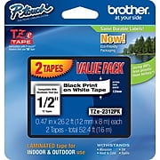 Brother 12mm (1/2") Black on White Laminated Tape (2 Pack of TZ231) (8m/26.2') TZE2312PK