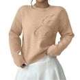 thumbnail image 5 of Women's 3D Floral Sweater Crewneck Drop Shoulder Elegant Pullover (Champagne, L), 5 of 5