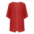thumbnail image 4 of Hfnxid Cardigan for Women Lightweight Chiffon Sheer Shrug Casual Half Sleeve Open Front Cardigans Fall Vacation Cover Up Red S, 4 of 7