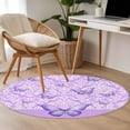 thumbnail image 5 of Butterfly Floral Round Living Room Rugs 4 ft, Purple Floral Texture Butterflies Pearl Washable Area Rug with Non-Slip Sturdy Edge Binding Round Carpet for Entryway Kitchen Bedroom Bathroom, 5 of 9