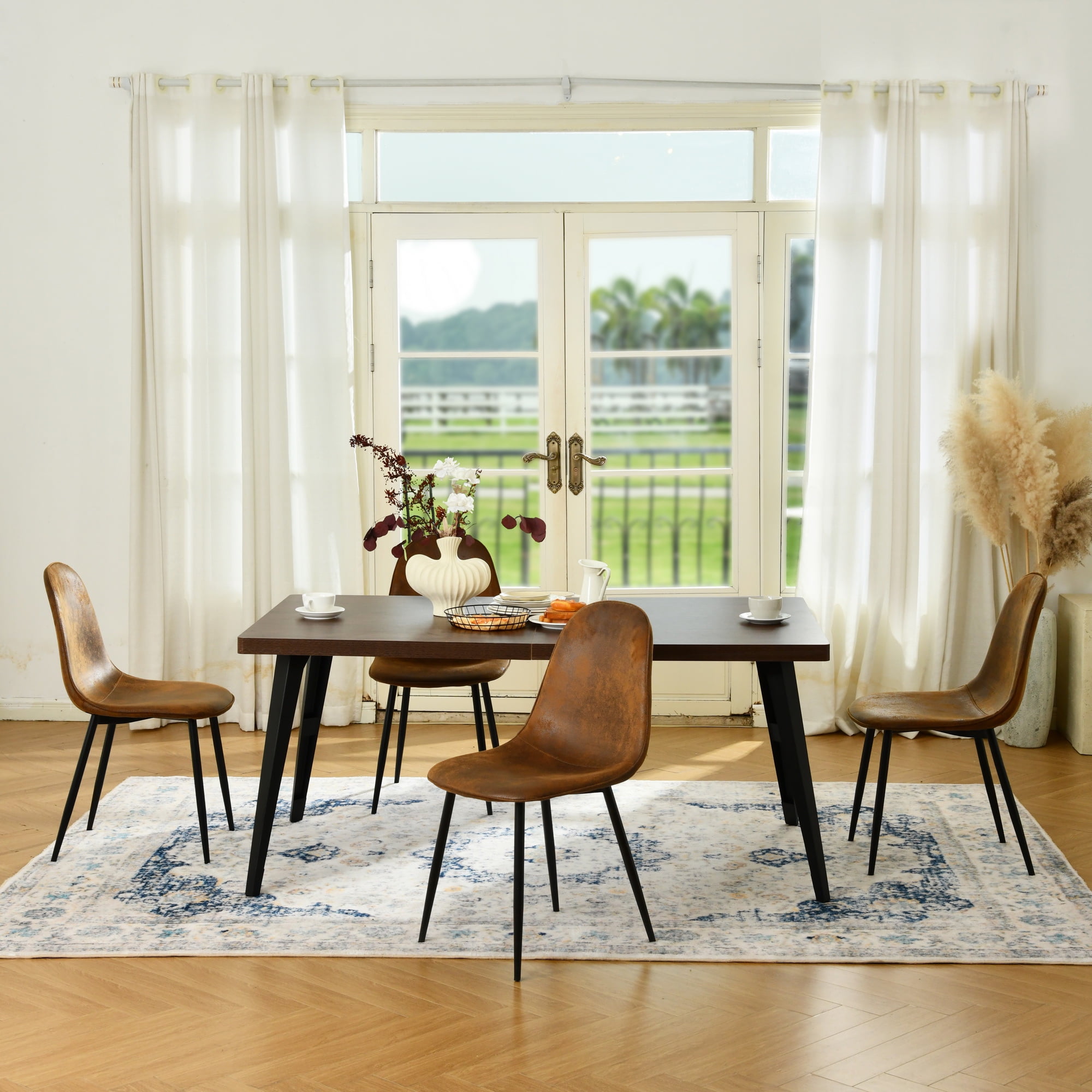 Homy Casa 63 inch Modern Dining Set, Dining Table with 4 Chairs