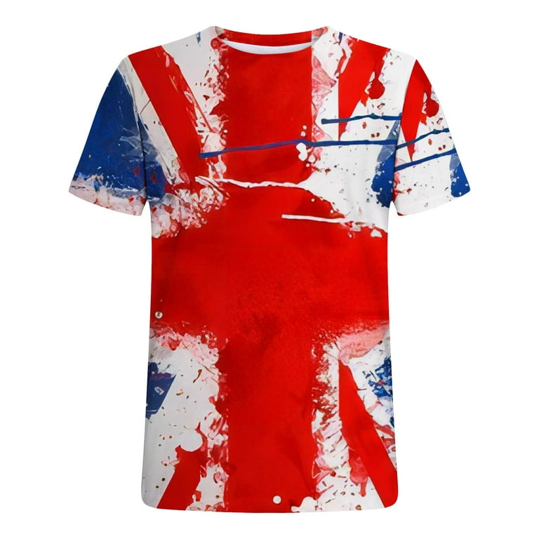 Men 4th of July Patriotic Shirts Fashion Stars Stripes Blue and Red  Patchwork Short Sleeve Tee Trendy Slim Fit Outdoor Street T Shirt 