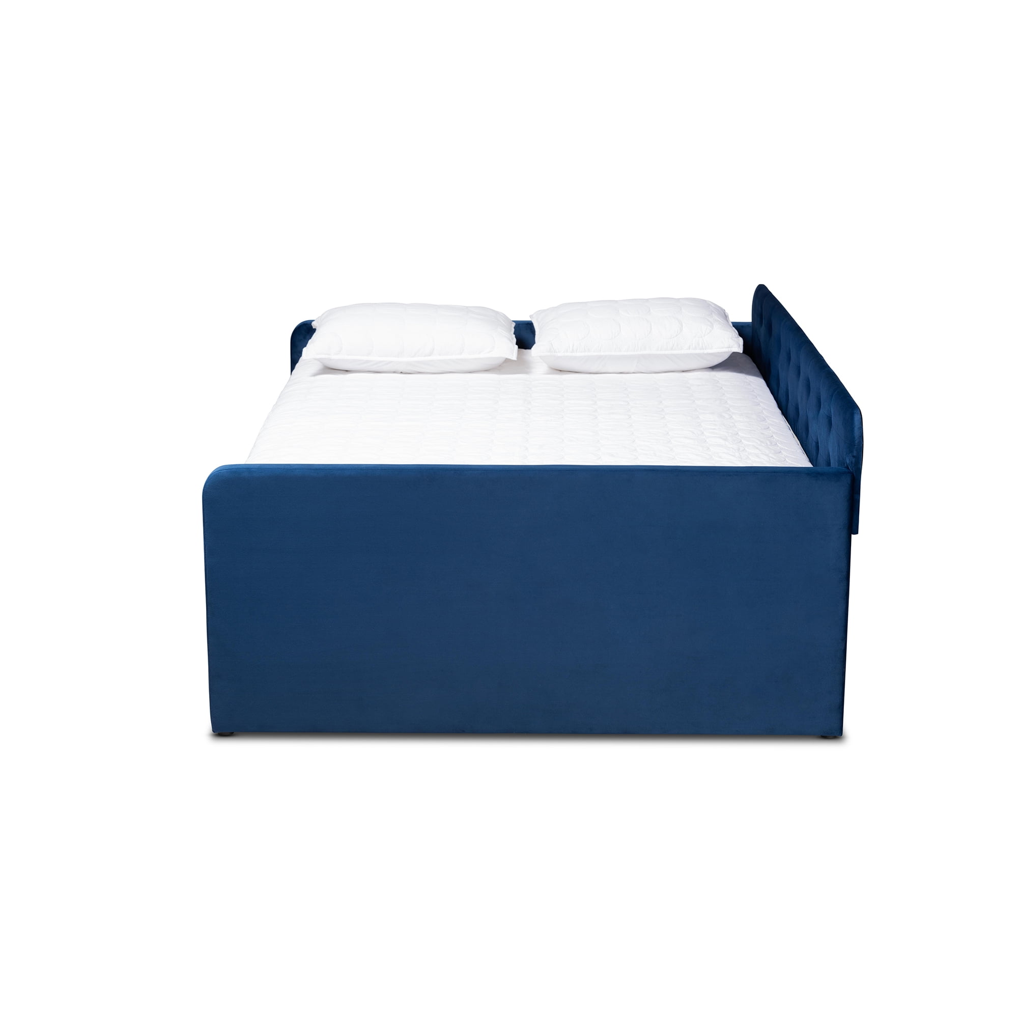 Baxton Studio Jona Kids Modern Daybed with Roll-out Trundle, Navy Blue/Velvet