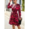 thumbnail image 4 of V Neck Button Front Printed Dress for Women Above Knee Length Red Medium, 4 of 5