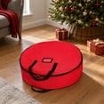 thumbnail image 5 of Christmas Wreath Storage Bag, 60cm Round Holiday Wreath Container with Reinforced Handles, PVC Material Christmas Decoration Storage Bag -Red, 5 of 7