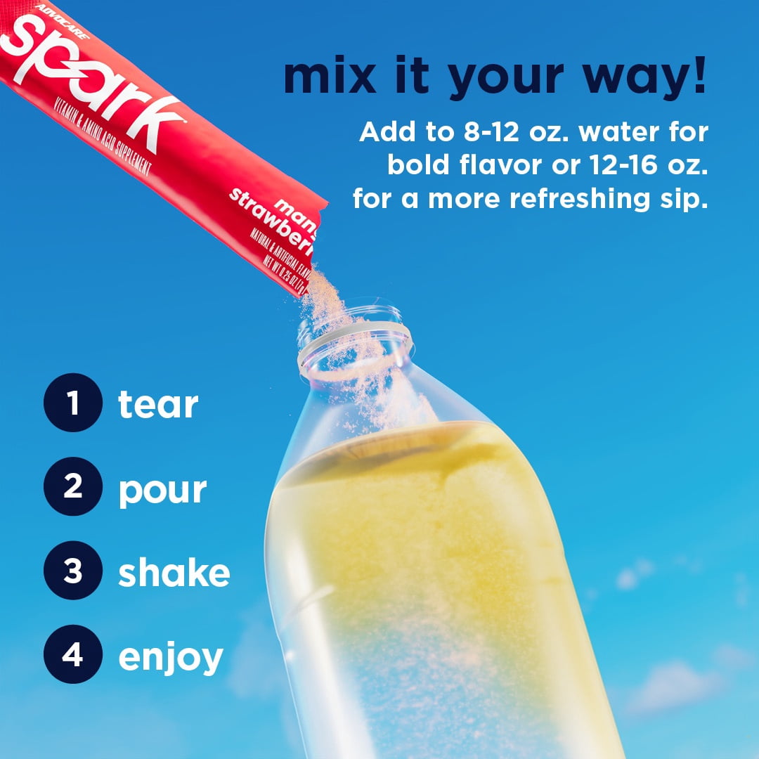 AdvoCare Spark Energy Drink Mix – Vitamin & Amino Acid Powder Supplement, Mango Strawberry Flavor, 14 Stick Packs