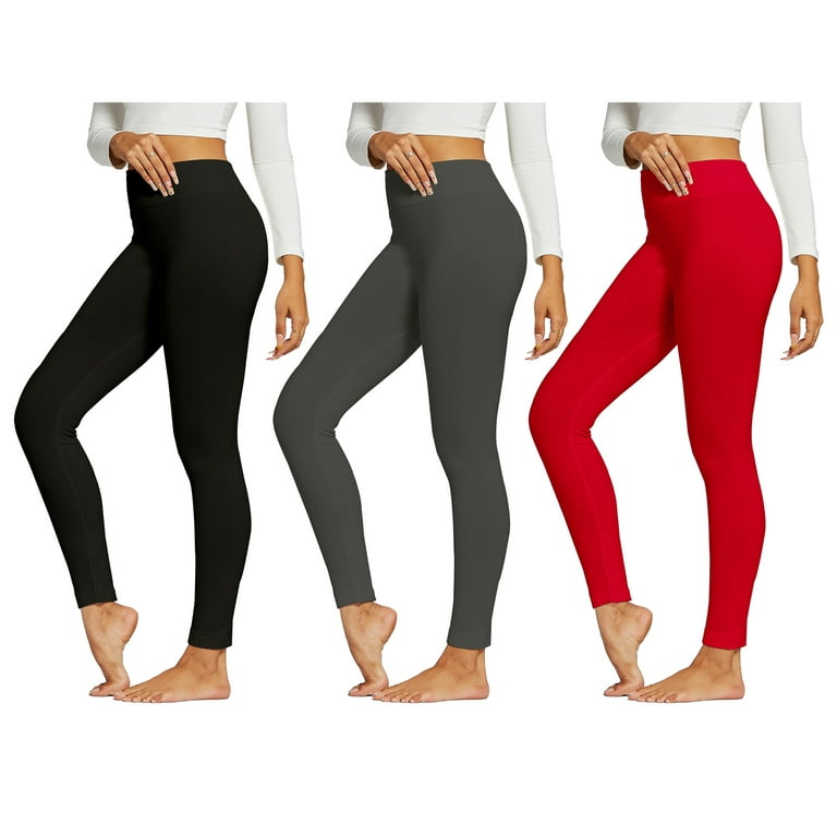 Multi-Pack Women's Cozy Comfy High-Waist Fleece-Lined Leggings Stretch Fit  for Everyday Wear (Plus Size Available)