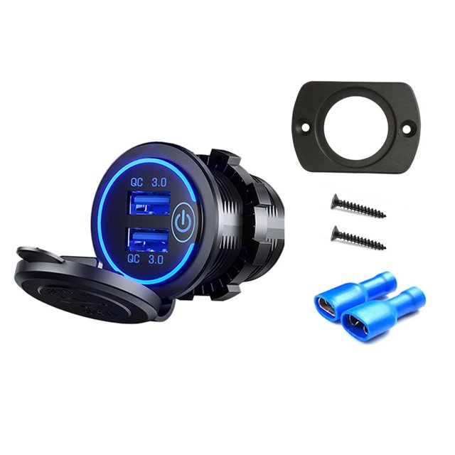 Cargador de coche USB dual con interruptor táctil QC3.0 12-24V Adaptador de enchufe de carga rápida Ndcxsfigh Accesorios para autos y motos