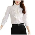 thumbnail image 1 of Nueva camisa coreana de primavera con cuello alto y gasa - Blusa de manga larga y corte ajustado - Poliéster, cuello en V, botones funcionales, 1 of 3