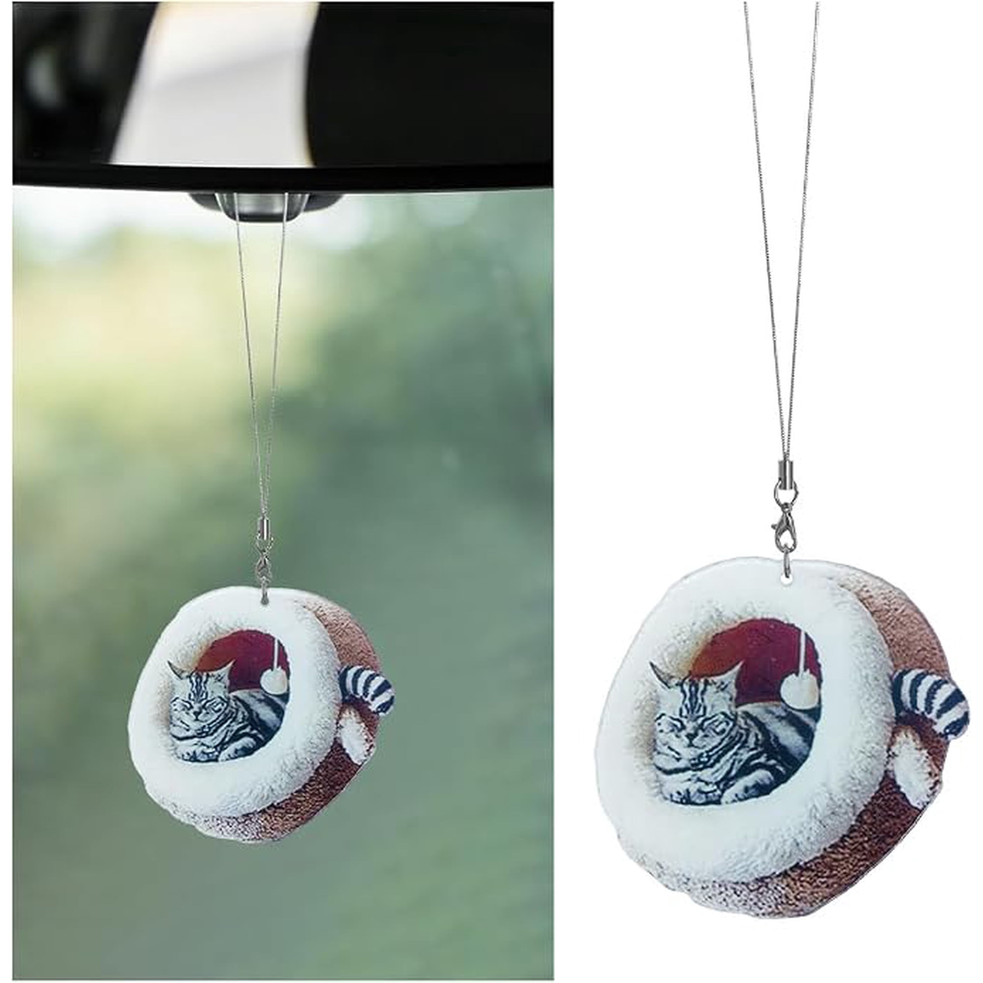 2D Flat Cat Car Rear View Mirror Charm Acrylic Hanging Ornament
