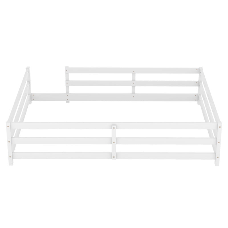 Mirightone Wood Full Montessori Bed Frame, Full Bed Frame with Rails, Toddler Floor Bed for Kids – White
