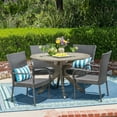thumbnail image 2 of GDF Studio Sloane Outdoor Wicker and Acacia Wood 5 Piece Dining Set, Gray, 2 of 13