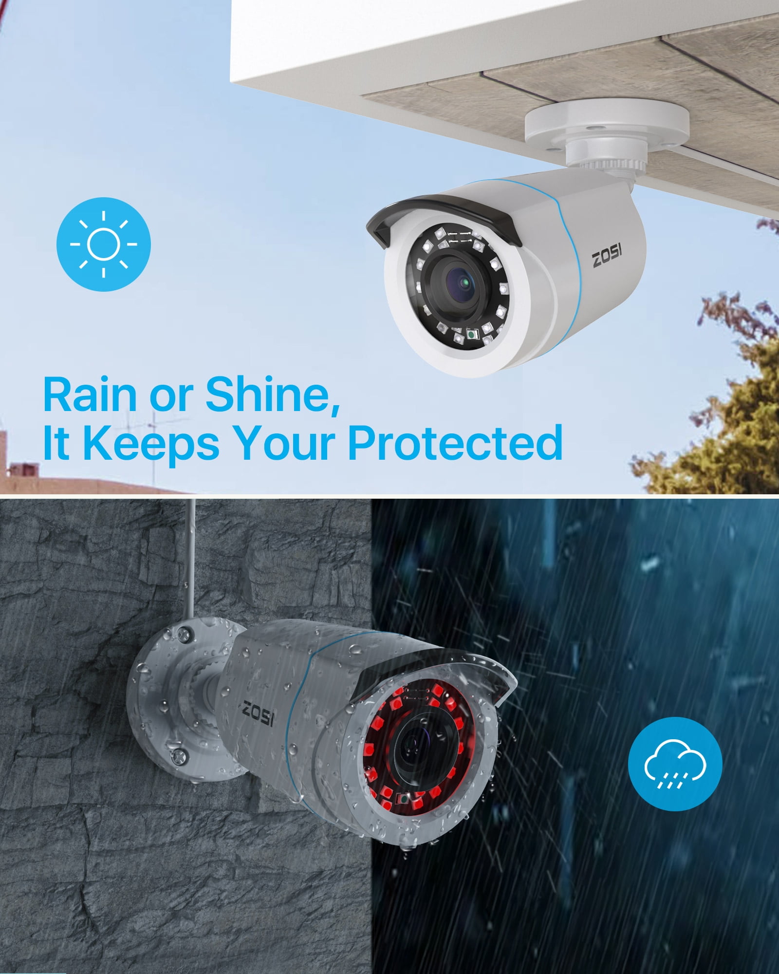 5MP Lite Security Camera System, ZOSI H.265+ 8CH DVR 1080P Home Security Camera System Outdoor, 8pcs Surveillance Weatherproof Bullet Cameras,80ft IR Night Vision,Motion Alert,Remote Access, No HDD