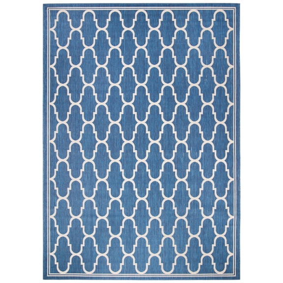 SAFAVIEH Courtyard Eustacia Geometric Indoor/Outdoor Area Rug, Navy/Beige, 9' x 12'6"