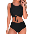 thumbnail image 1 of Hilor Women's High Waisted Bikini Two Piece Swimsuits High Neck Bathing Suits Knotted Front Tankini Sets, 1 of 6