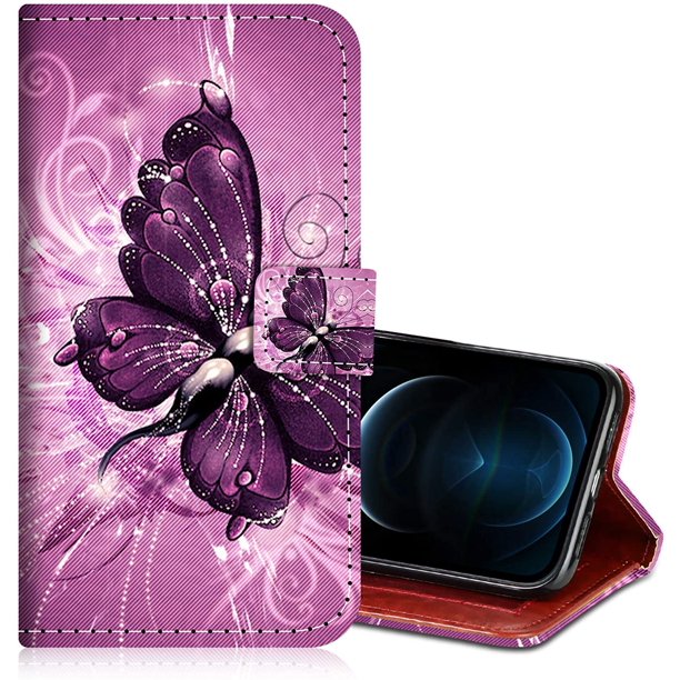 Compatible With Iphone 12 Pro Max Wallet Case Leather Butterfly Design For Women For Girls Protective