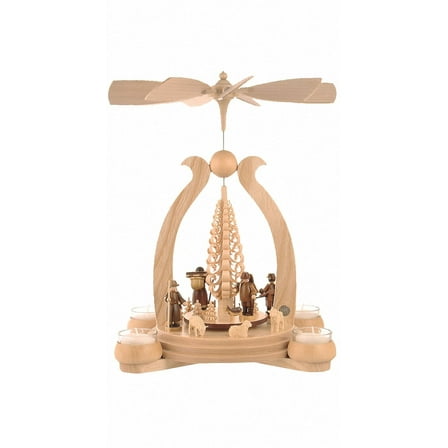 German christmas pyramid arch Forest scene, 1-tier, height 34 cm / 13 inch, natural with tealights, original Erzgebirge by Müller Seiffen