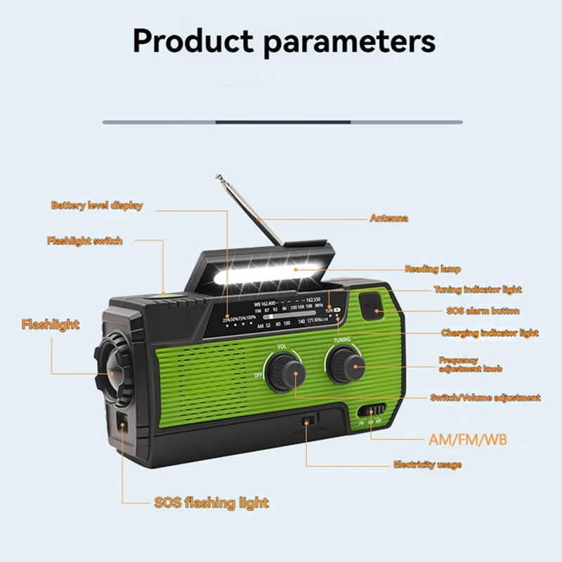 Emergency Weather Radio FM/AM/NOAA,Portable Hand Crank Radio,Flashlight ,Solar Powered 4000mAh for Outdoor Camping A