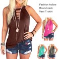 thumbnail image 3 of Guardurnaity Camiseta sin mangas con cuello halter de color liso para mujer Prendas para la parte del cuerpo Rosa roja L, 3 of 6