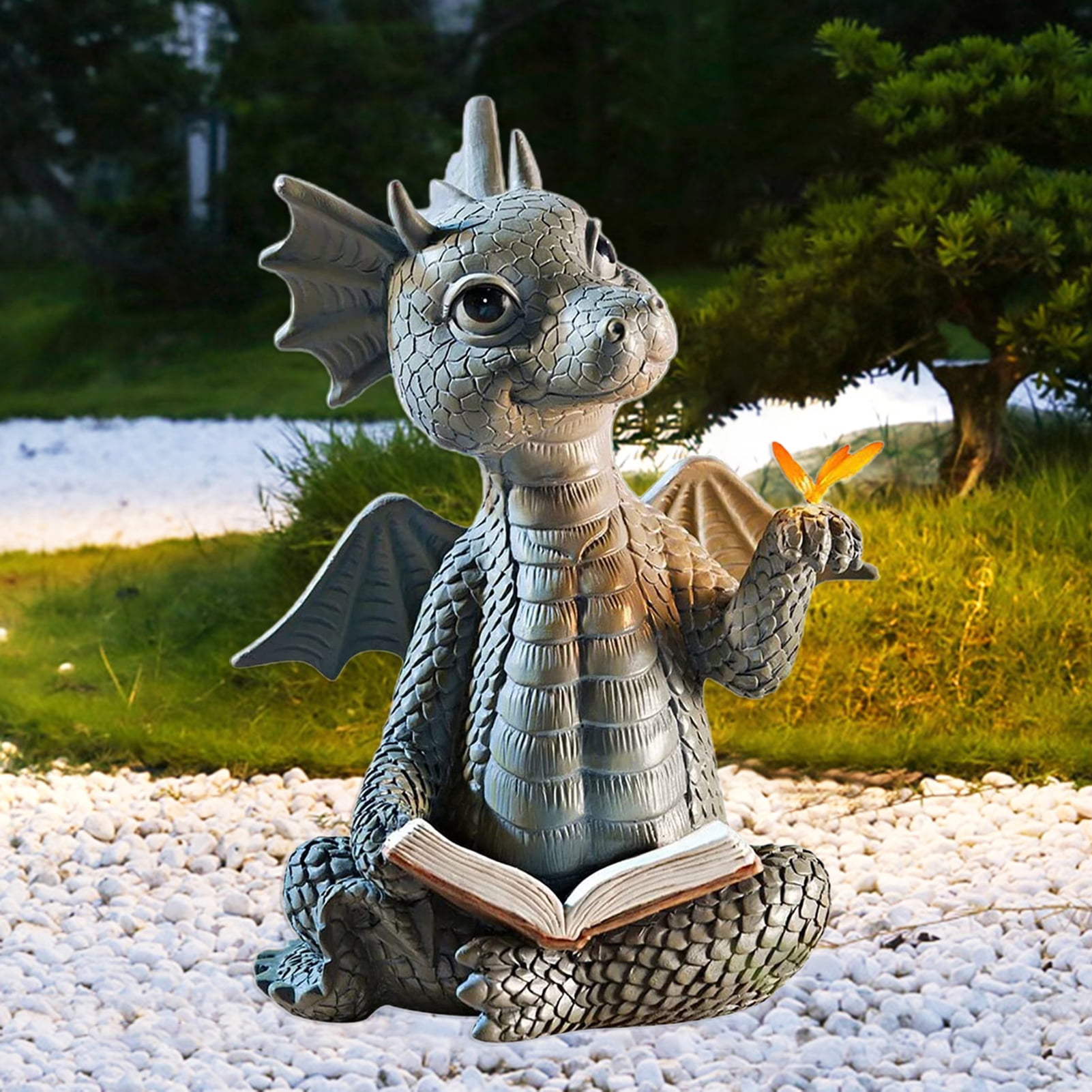 Dragon Sculpture Resin Statue Home Garden Décor Illuminance Little Butterfly 