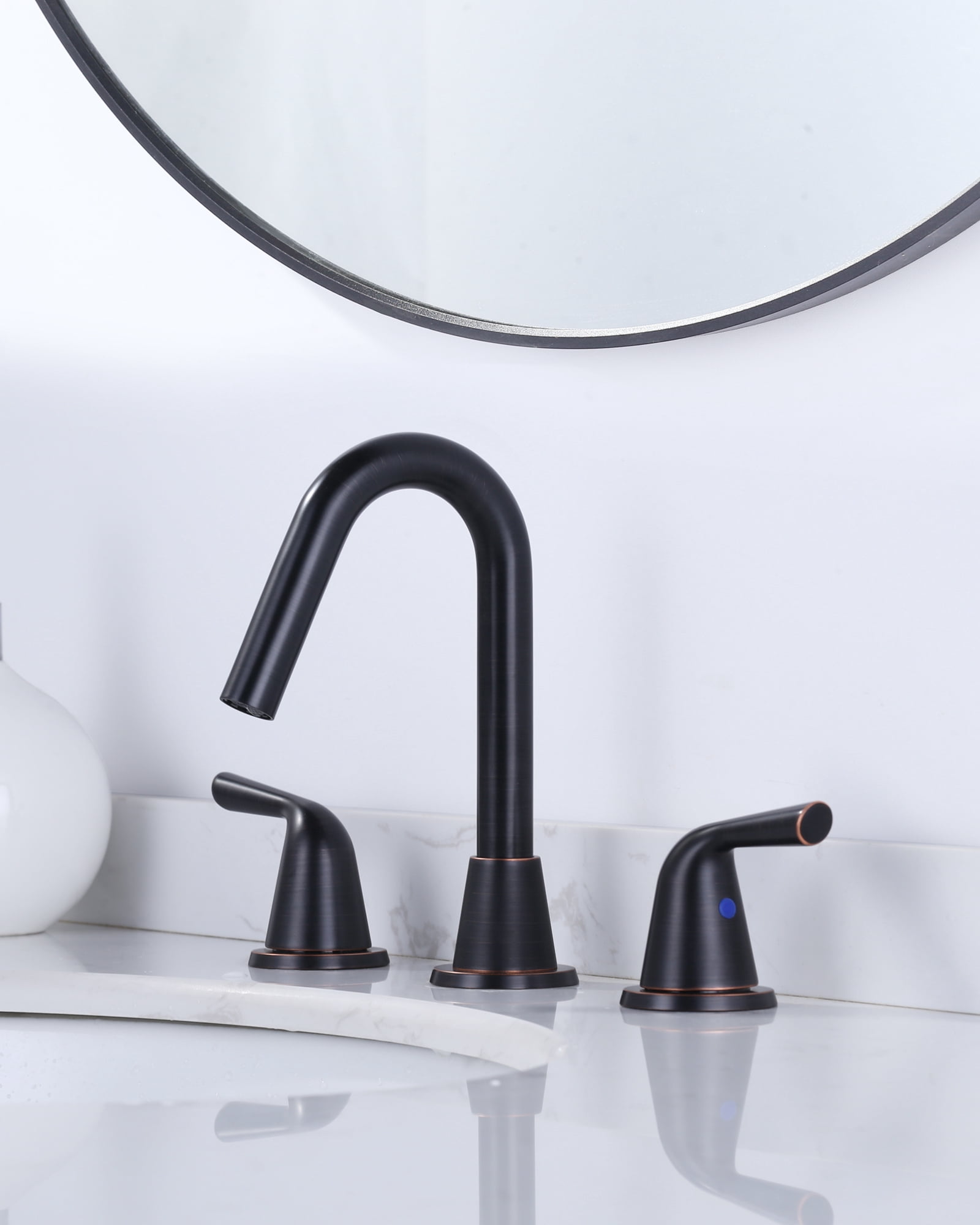WOWOW Widespread Bathroom Faucets for Sink 3 Hole Oil Rubbed Bronze, 8 inch Bathroom Faucet with Pop Up Drain Assembly and Water Supply Lines 2 Handle 360° Swivel Spout Basin Faucets for Vanity