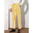 thumbnail image 2 of Unique Bargains Men's Striped Pants Business Skinny Fit Color Block Trousers 30 Yellow White, 2 of 6