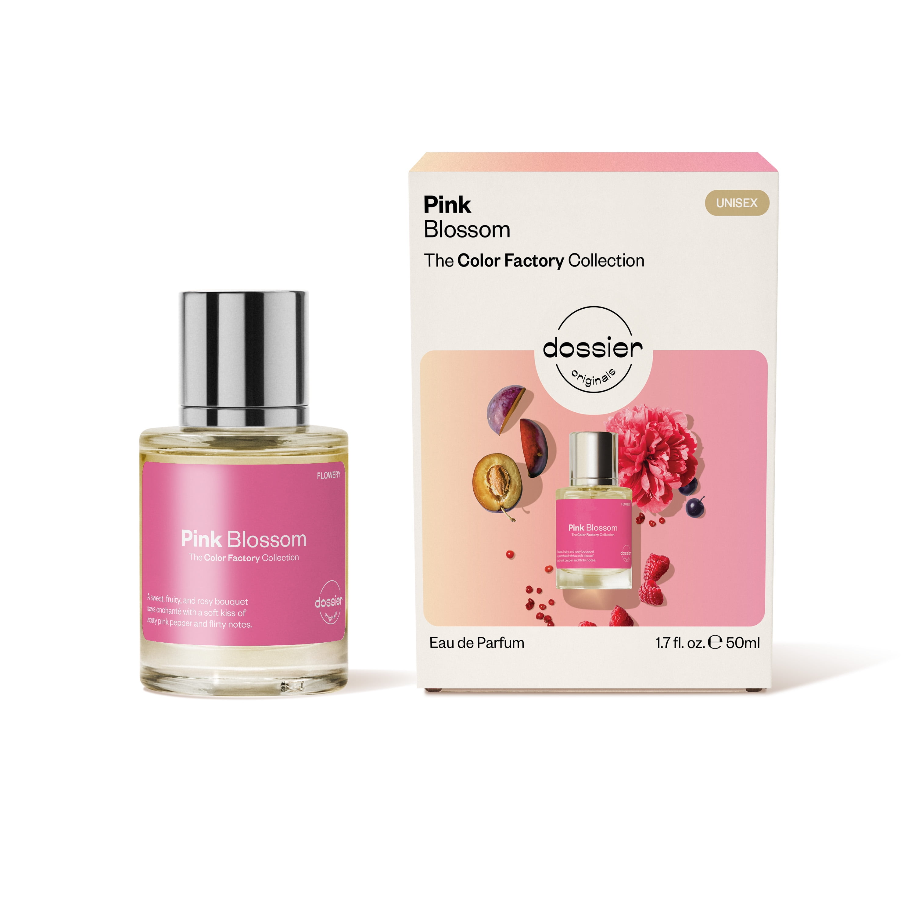 Dossier Originals, The color factory collection, Pink Blossom, Eau de Parfum. Size: 50ml / 1.7oz