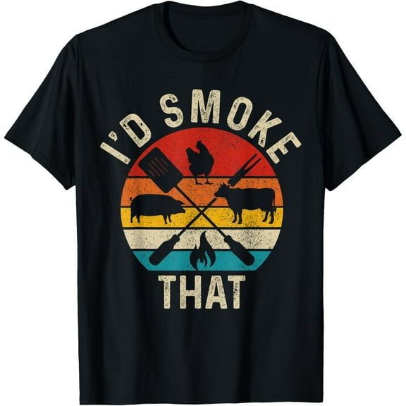 Chef Butcher BBQ I'd Smoke That Funny Father's Day Vintage T-Shirt100% cotton short-sleeved shirt for both men and women